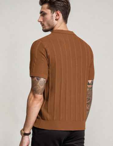 Men's Long Sleeve Textured Polo Collar Casual Sweater