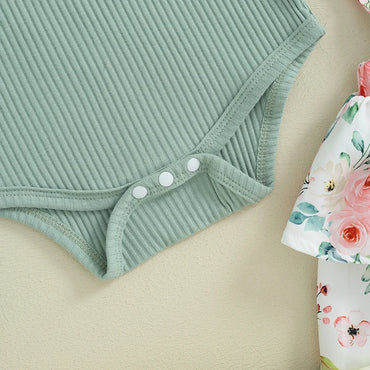 Toddler Girls 3-Piece Summer Set Ruffle Sleeve Top Floral Shorts and Bow Headband - Cute Baby Outfit for Newborns