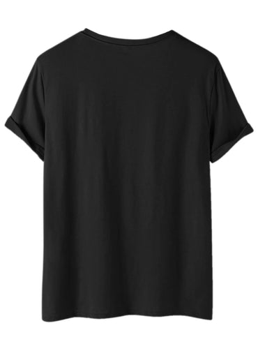 Oh Sip! It's A s Trip Women's T-Shirt - Black Casual Short Sleeve Round Neck Tee with Cartoon Travel Graphi