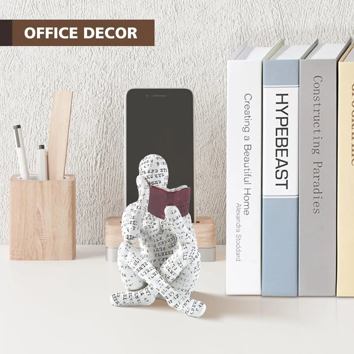 Home Decor Pulp Reading Women Thinker Statue Aesthetic Decoration on Shelf Table Desk for Living Room Office Bedroom A