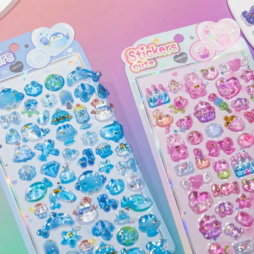 Cartoon Animal 3D Relief Crystal Stickers DIY Scrapbook Journal Phone Case Diary Decoration Gifts