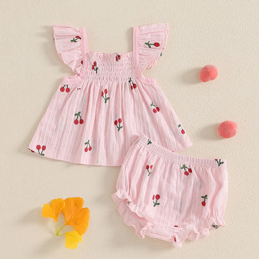 Toddler Girl Floral Print Ruffle Sleeve Top and Shorts Set Elastic Waistband Summer Outfit 2 Piece Baby Girl Clothes