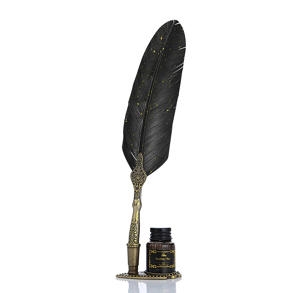 Retro Calligraphy Feather Dip Pen with 2 Nib Quill Fountain Writing Stationery