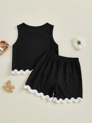 Girls Ruffle Sleeve Top and Denim Shorts Set with Elastic Waistband and Embroidered Details - 2 Piece Summer Ensemble