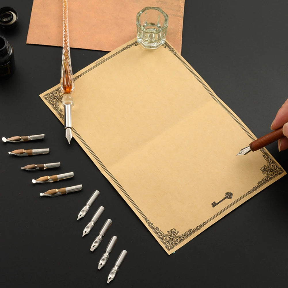 European Dip Pen Fountain Retro Starry Sky Glass Calligraphy Pen Stationery Gift