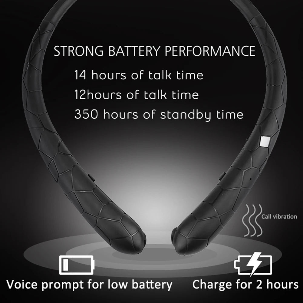 Neckband Headset Waterproof Running Headset Bluetooth-Compatible5.0 Noise Canceling Retractable Earbuds for Office Sports