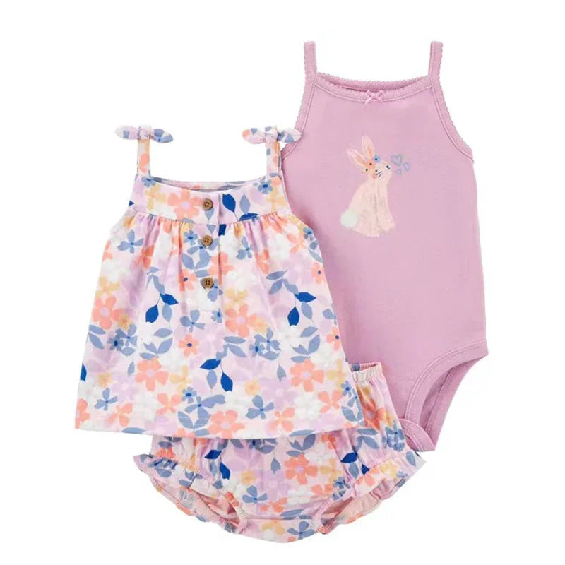 Summer Baby Girls Clothes Set Cotton Flower Fashion Infant Outfits Short Sleeved Bodysuit Shorts 3Pcs kids Clothing 6-24 Months