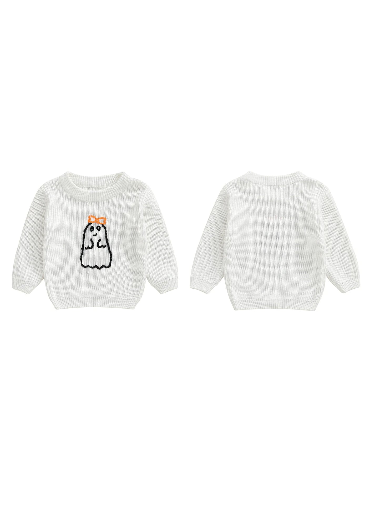 Infant Baby Boy Halloween Sweater Pumpkin Patchwork Applique Ribbed Crew Neck Long Sleeve Knitted Tops for Autumn Winter