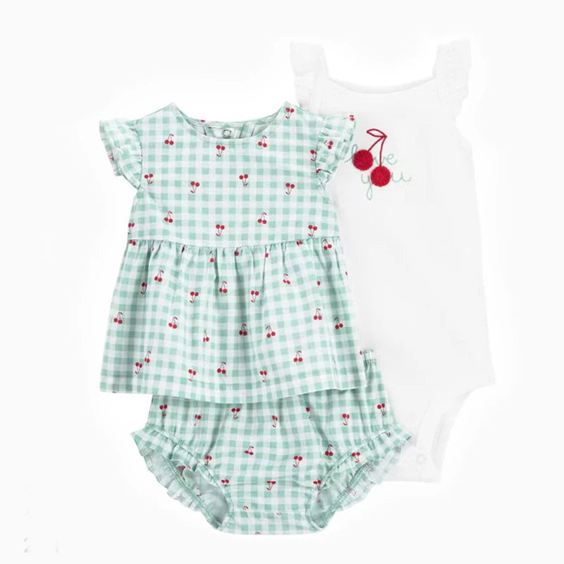 Summer Baby Girls Clothes Set Cotton Flower Fashion Infant Outfits Short Sleeved Bodysuit Shorts 3Pcs kids Clothing 6-24 Months
