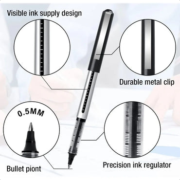 Rollerball Pens Fine Tip: 16 Pack 0.5mm Black Pens for NoteTaking Writing Signature Office Journaling Stationary plies