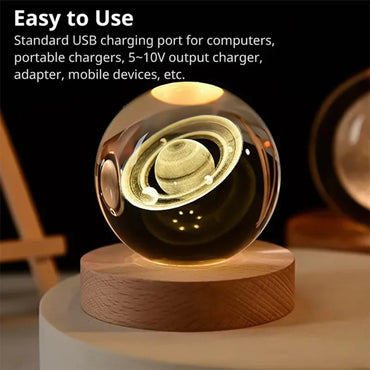 USB Night Light LED Crystal Ball 3D Moon Planet Galaxy Decor for Home Table Lamp Table Lamp Party Toys for Kids Adult Xmas Gifts