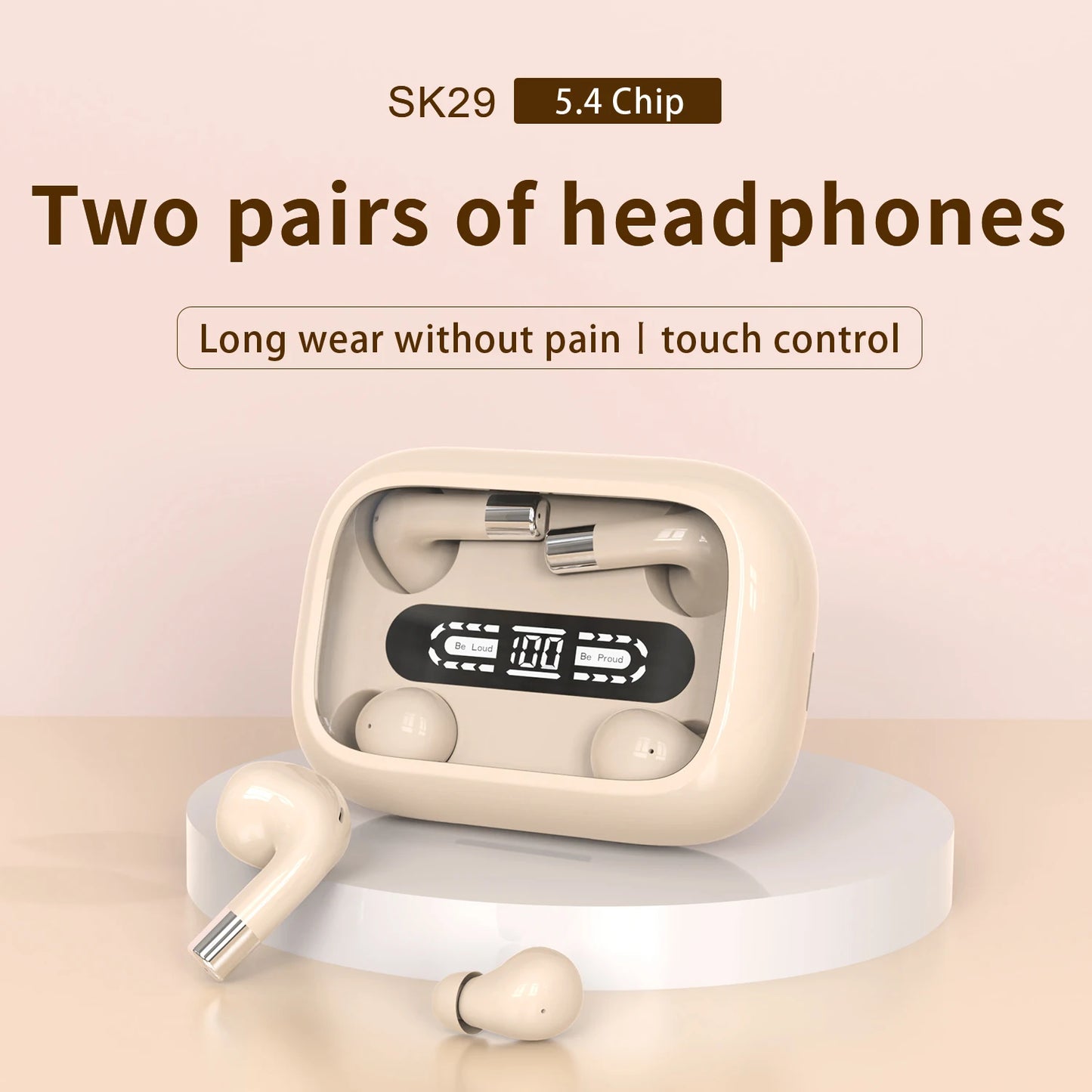 SK 2in1 Dual Headphones 5.4 Bluetooth Wireless Earphones Sports Sleeping Noise Reduction HD Call Headset HIFI Music Bass Earbuds