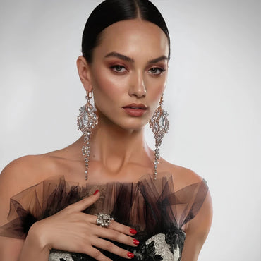 Stonefans Rhinestone Exaggerated Dangle Earrings for Women Wedding Gift 2024 Trendy Bridal Crystal Statement Earrings Banquet