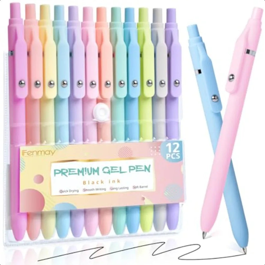 Gel Pens 12 Pcs 0.5mm Fine Point Aesthetic Pens Quick Dry No Smudge Smooth Writing Comfortable Grip Pen Cute Black Ink Journali