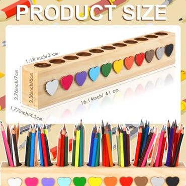 Colored Pencil Holder Organizer with 11 Holes Wooden Crayon Holder Organizer Wood Stationary Marker Crayon Caddy Desktop Storag