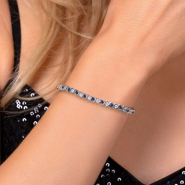 925 Sterling Silver Tennis Bracelet Sapphire Gemstone Blue Stone Bangle for Women Engagement Wedding Fine Jewelry Gift USA Stock