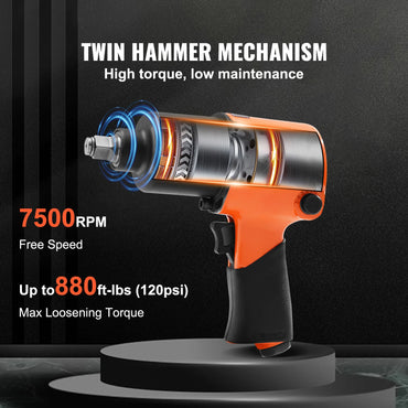 SucceBuy Air Impact Wrench 1/2"Square Drive Air Impact Gun Up to 880ft-lbs Nut-busting Torque 7500RPM Lightweight Pneumatic Tool