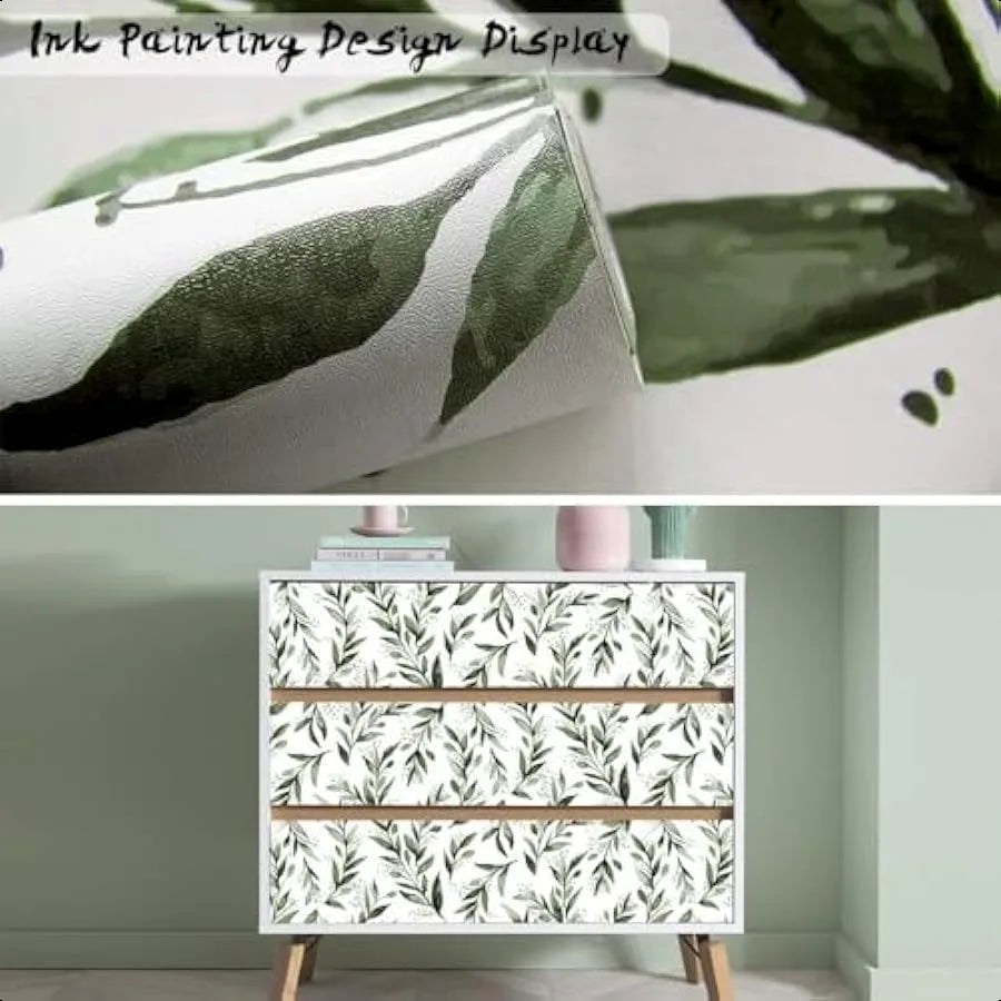 Green Leaf Wallpaper Peel and Stick Olive Leaf Contact Paper 17.7inch x 118.1inch Green Peel and Stick Wallpaper Modern Farmhou