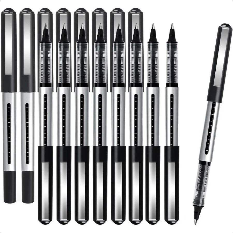 Rollerball Pens Fine Tip: 16 Pack 0.5mm Black Pens for NoteTaking Writing Signature Office Journaling Stationary plies