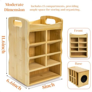 Bamboo Art ply Organizer 360 Rotating Pen Holder with Handle Holds 400+ Pencils 15 Compartments Desktop Storage Stationary Cadd