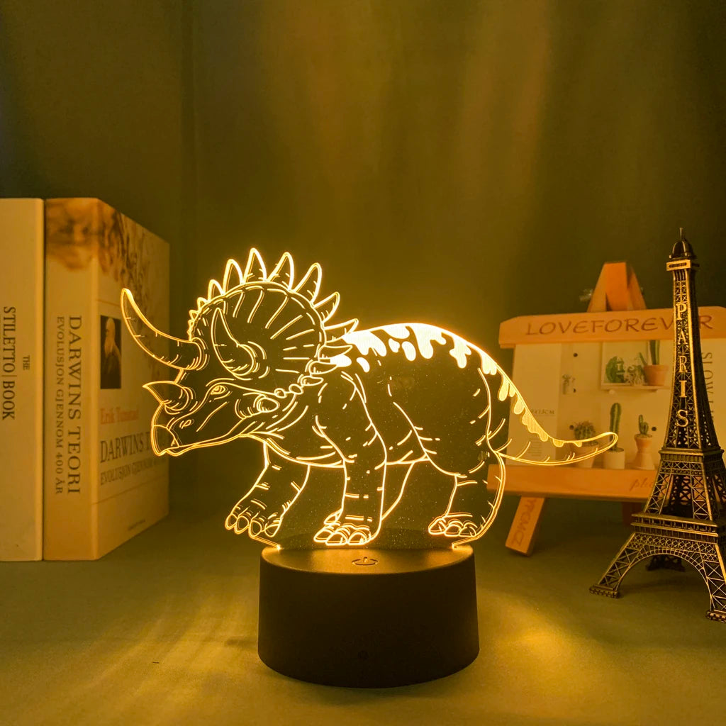 Baby Night Light Dinosaur Triceratops for Kids Bedroom Decor Nightlight Cool Birthday Gift 3d Illusion Acrylic Battery Desk Lamp