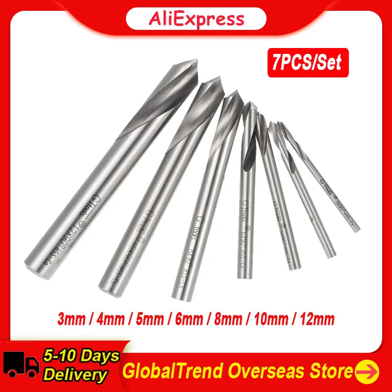 7PCS M42 HSS Drill Bits High Speed Steel Cobalt Spotting Drill Bits Set Round Shank 90 Degree Drilling Chamfering Tool 3mm-12mm