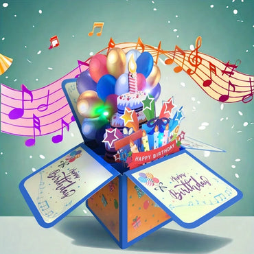 3D Pop Up Music Birthday Greeting Card with Lights and Candles, Creative Musical Card Box Message Card Surprise Birthday Gift