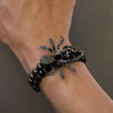 Gothic Black Spider Beads Bracelet for Women Men Unique Spider Web Charm Dark Personality Handmade Jewelry Gifts Accessories