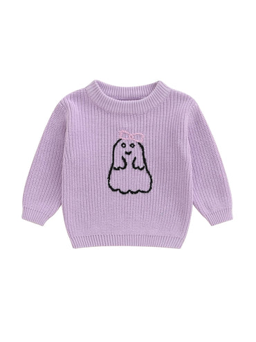 Infant Baby Boy Halloween Sweater Pumpkin Patchwork Applique Ribbed Crew Neck Long Sleeve Knitted Tops for Autumn Winter