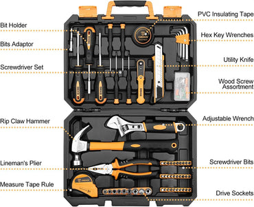 DEKO 100 Piece Home Repair Tool Set,General Household Hand Tool Kit with Plastic Tool Box Storage