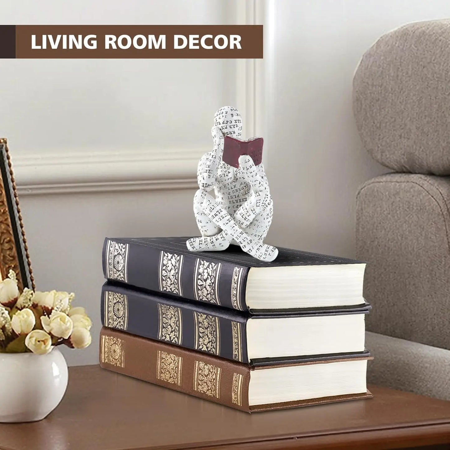 Home Decor Pulp Reading Women Thinker Statue Aesthetic Decoration on Shelf Table Desk for Living Room Office Bedroom A
