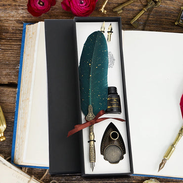 Retro Calligraphy Feather Dip Pen with 2 Nib Quill Fountain Writing Stationery