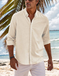 Men's Cotton Linen Collared Button-Up Business Shirt, Breathable and Comfortable, Suitable for Office and Formal Occasions