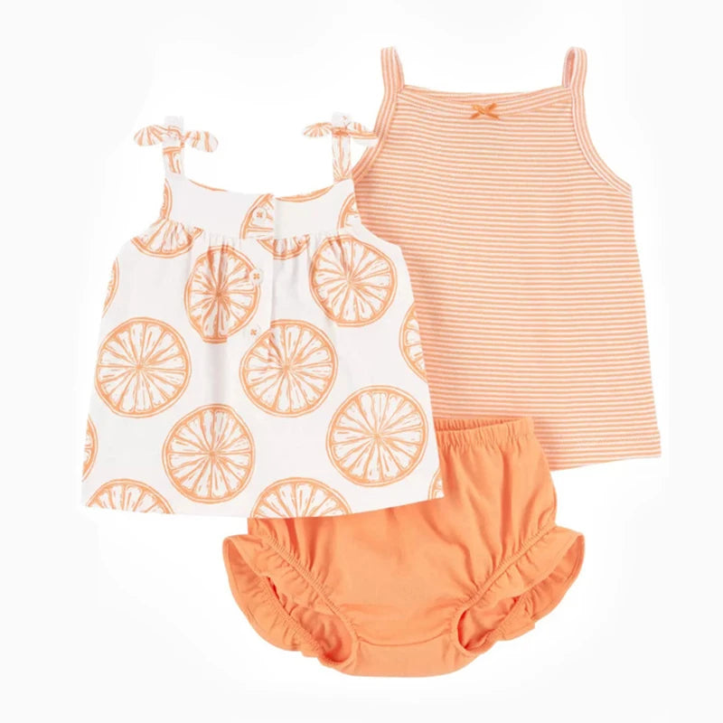 Summer Baby Girls Clothes Set Cotton Flower Fashion Infant Outfits Short Sleeved Bodysuit Shorts 3Pcs kids Clothing 6-24 Months
