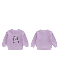 Infant Baby Boy Halloween Sweater Pumpkin Patchwork Applique Ribbed Crew Neck Long Sleeve Knitted Tops for Autumn Winter