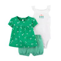 Summer Baby Girls Clothes Set Cotton Flower Fashion Infant Outfits Short Sleeved Bodysuit Shorts 3Pcs kids Clothing 6-24 Months