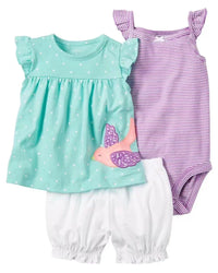 Summer Baby Girls Clothes Set Cotton Flower Fashion Infant Outfits Short Sleeved Bodysuit Shorts 3Pcs kids Clothing 6-24 Months