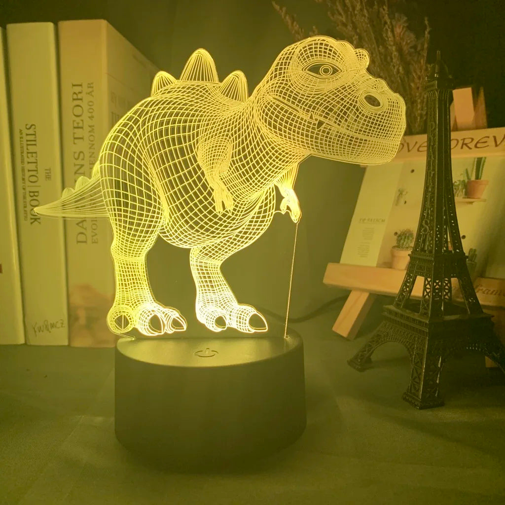 Baby Night Light Dinosaur Triceratops for Kids Bedroom Decor Nightlight Cool Birthday Gift 3d Illusion Acrylic Battery Desk Lamp