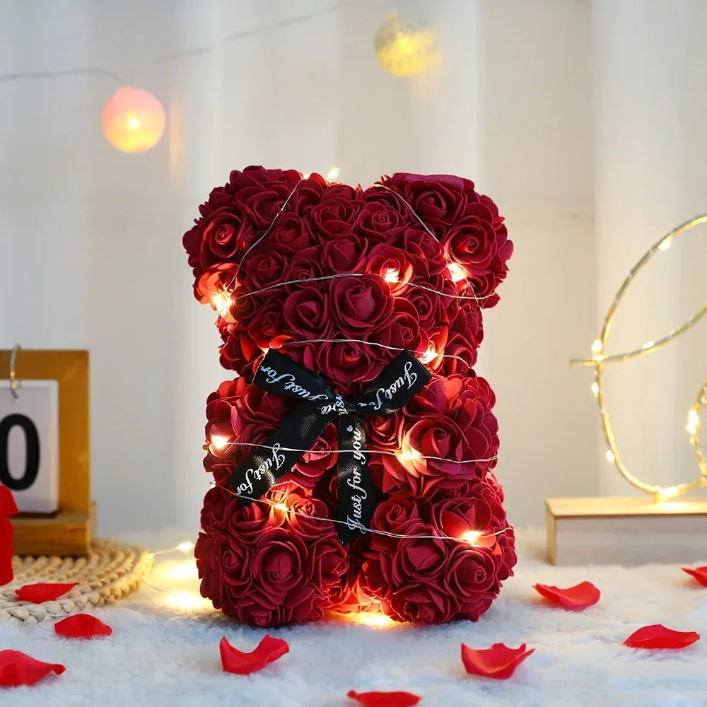 2025 Eternal Flower 25cm Artificial Teddy Rose Flower Bear with Box Girlfriend Women Birthday Wedding Party Decor Romantic Gift
