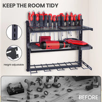 AIRAJ Wall-Mounted 3-Tier Storage Rack For Electric Tools Adjustable Heavy-Duty Garage Tool Organizer With Cordless Drill Holder