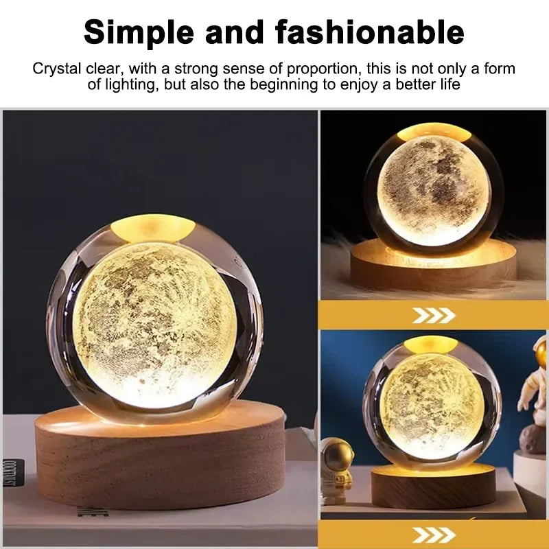 USB Night Light LED Crystal Ball 3D Moon Planet Galaxy Decor for Home Table Lamp Table Lamp Party Toys for Kids Adult Xmas Gifts