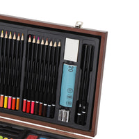 142PCS Set Wooden Art Set 24PCS Colored Pencils 24PCS Oil Pastels 60PCS Crayons Watercolor Paints Erasers Pencil Rollers Sketchb