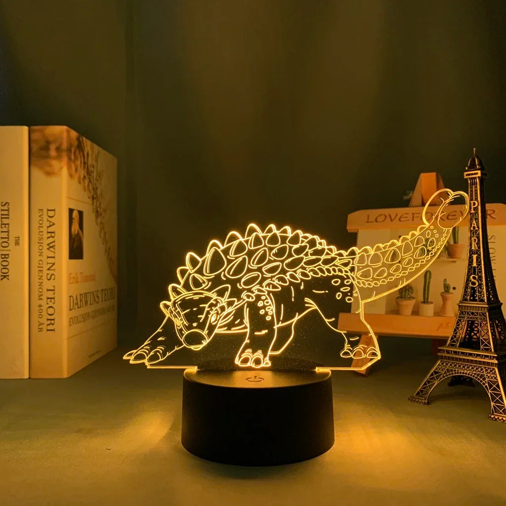 Baby Night Light Dinosaur Triceratops for Kids Bedroom Decor Nightlight Cool Birthday Gift 3d Illusion Acrylic Battery Desk Lamp