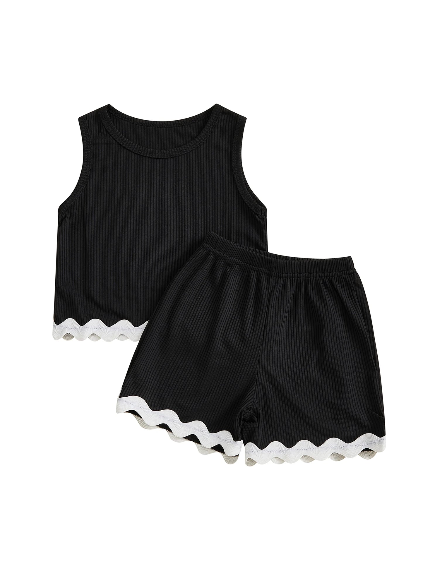 Girls Ruffle Sleeve Top and Denim Shorts Set with Elastic Waistband and Embroidered Details - 2 Piece Summer Ensemble