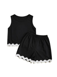 Girls Ruffle Sleeve Top and Denim Shorts Set with Elastic Waistband and Embroidered Details - 2 Piece Summer Ensemble