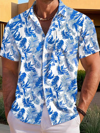Men s Tropical Print Short Sleeve Hawaiian Shirt with Button Down Collar for Casual Beachwear and Everyday Wear