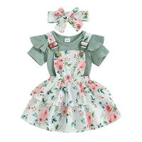 Toddler Girls 3-Piece Summer Set Ruffle Sleeve Top Floral Shorts and Bow Headband - Cute Baby Outfit for Newborns