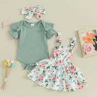 Toddler Girls 3-Piece Summer Set Ruffle Sleeve Top Floral Shorts and Bow Headband - Cute Baby Outfit for Newborns