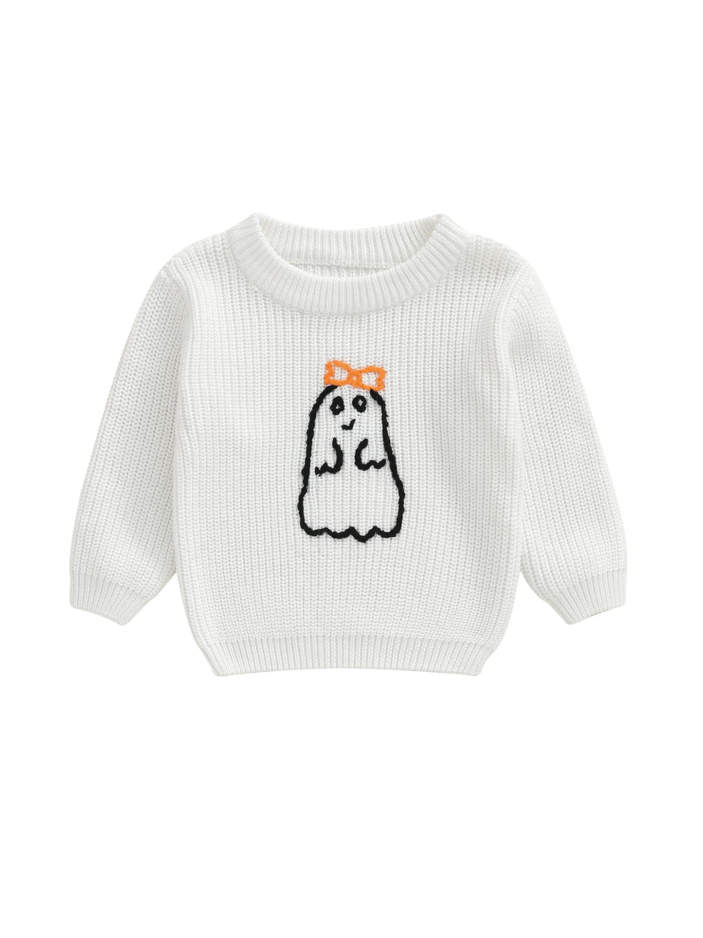 Infant Baby Boy Halloween Sweater Pumpkin Patchwork Applique Ribbed Crew Neck Long Sleeve Knitted Tops for Autumn Winter