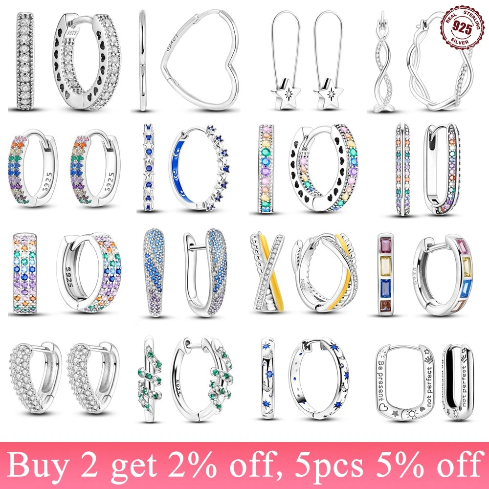 HOT 65 Style Sterling Silver 925 Pave Shiny CZ Heart Hoop Earrings Fit Original Earrings Fine Women Jewelry Fine Fashion Gifts